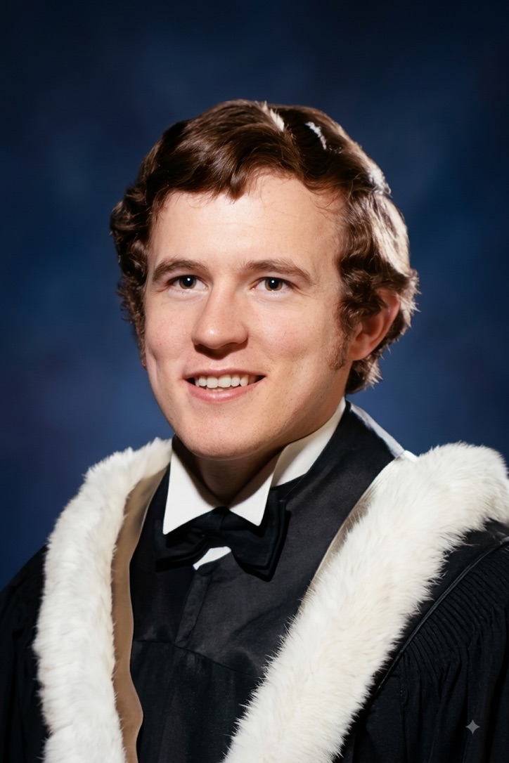 Dennis in his graduation robes